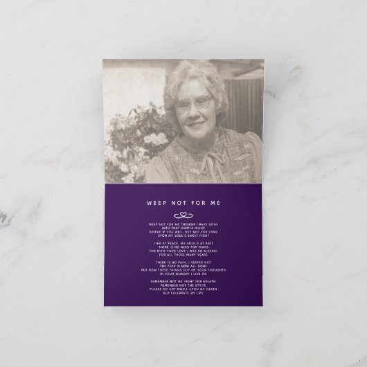 私たちのハート永遠に紫の詩のカードの葬儀 ノートカード (内部)