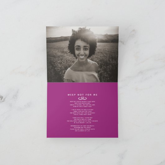 私たちのハート永遠に紫の詩のカードの葬儀 案内状 (内部)