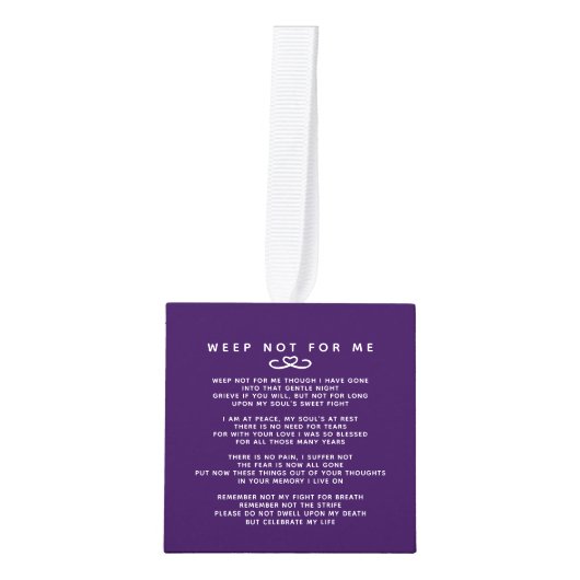 私たちのハート永遠に紫の詩の写真の葬儀 キューブオーナメント (正面)