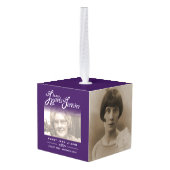 私たちのハート永遠に紫の詩の写真の葬儀 キューブオーナメント (裏面アングル)