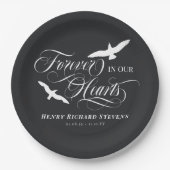 私たちのハート葬儀で永遠に木炭の白い鳥 ペーパープレート (正面)