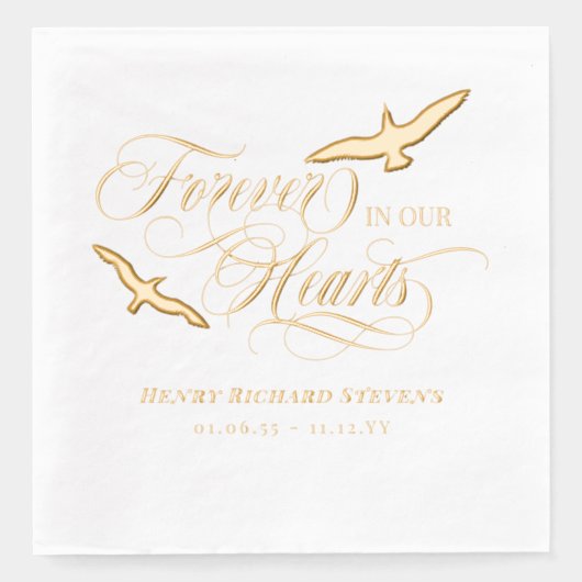 私たちのハート葬儀で永遠に舞い上がる鳥 箔ナプキン (正面)