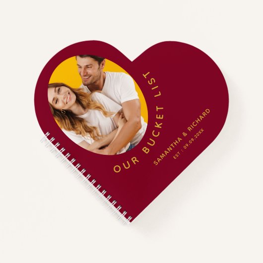 私たちのバケットリストカップル写真ブルゴーニュと金ゴールド ノートブック (正面)