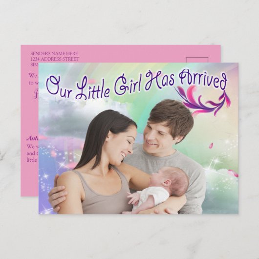 私たちのバタフライ ベイビー ガールが誕生しました ポストカード (正面/裏面)
