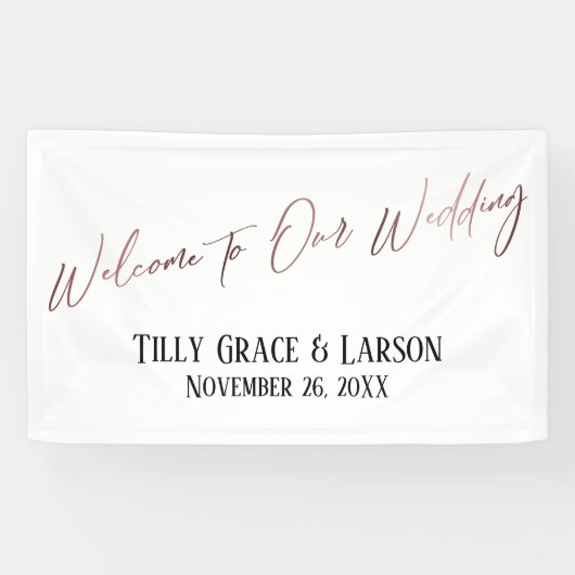 私たちのバラ結婚金ゴールドの手書きへようこそ 横断幕 (横)