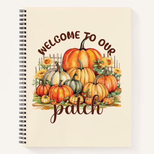 私たちのパッチへようこそ – Cozy Pumpkin Patch ノートブック (正面)