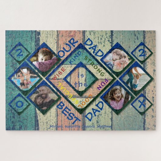 私たちのパパは最高のパパウッドフォトコラージュ ジグソーパズル (横)