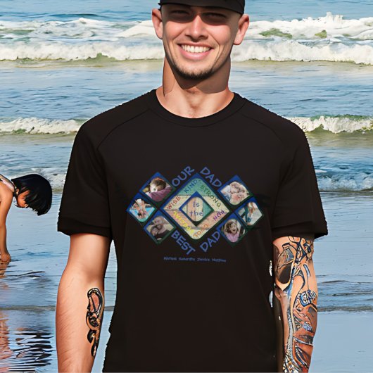私たちのパパ最高のはパパカスタムフォトコラージブラック Tシャツ