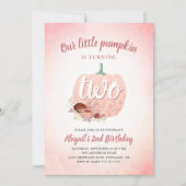 私たちのパンプキン ローズゴールド グリッター 2歳の誕生日 招待状 (正面)