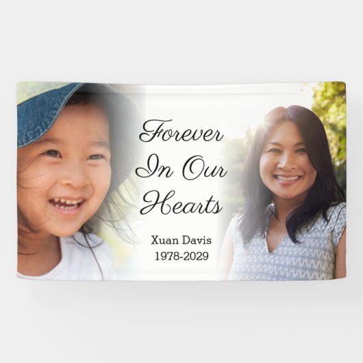 私たちのパーソナライズされたハートで永遠に記念写真 横断幕 (横)