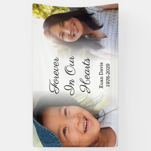 私たちのパーソナライズされたハートで永遠に記念写真 横断幕 (縦)