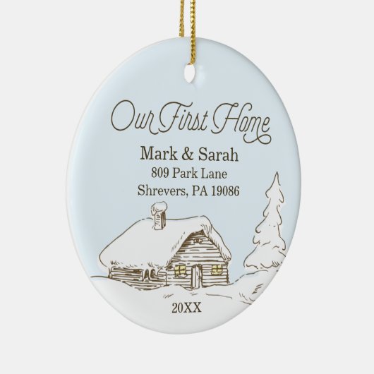 私たちのパーソナライズされた最初のホームアドレスクリスマス セラミックオーナメント (右)