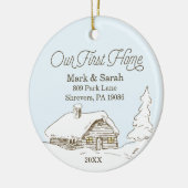 私たちのパーソナライズされた最初のホームアドレスクリスマス セラミックオーナメント (左)
