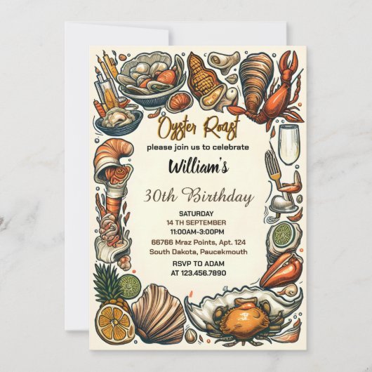 私たちのビーチシーフードパールオイスターロースト30th誕生日 招待状 (正面)