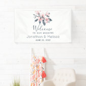 私たちのピンク結婚とグレーの花の上品へようこそ 横断幕 (インサイチュ)