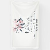 私たちのピンク結婚とグレーの花の上品へようこそ 横断幕 (縦)