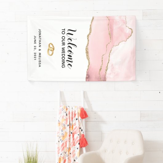 私たちのピンク結婚の赤面アゲートへようこそ金ゴールド 横断幕 (インサイチュ)