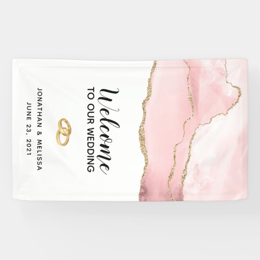 私たちのピンク結婚の赤面アゲートへようこそ金ゴールド 横断幕 (横)