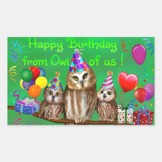 私たちのフクロウからのお誕生日おめでとう! 長方形シール (正面)