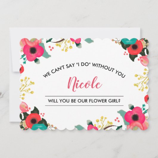 私たちのフラガールになってくれますか? モダンな花のデザイン 招待状 (正面)