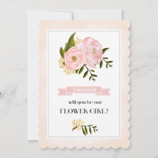 私たちのフラワーガールになってくれますか？ ブッシュピンクの芍薬 招待状 (正面)