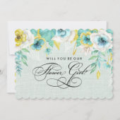 私たちのフラワーガールになってくれますか？ ミントイエローの花 招待状 (正面)