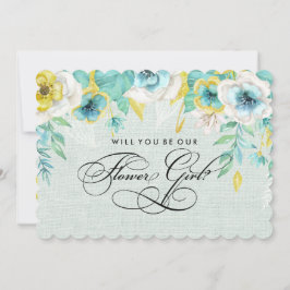 私たちのフラワーガールになってくれますか？ ミントイエローの花 招待状