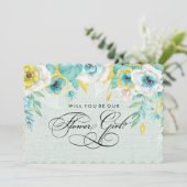 私たちのフラワーガールになってくれますか？ ミントイエローの花 招待状 (スタンド正面)