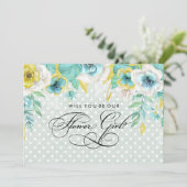 私たちのフラワーガールになってくれますか？ ミント フラワーバージョンの麻の布 招待状 (スタンド正面)