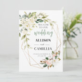 私たちのフローラ結婚ピンクの幾何学記号へようこそ 招待状 (スタンド正面)