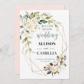 私たちのフローラ結婚ピンクの幾何学記号へようこそ 招待状 (正面/裏面)