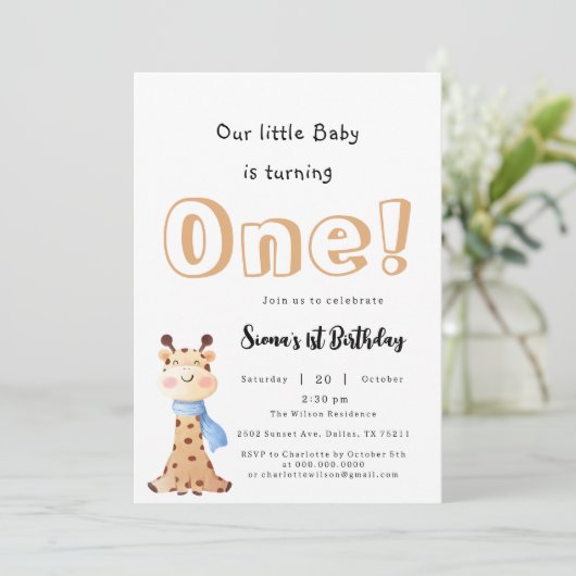 私たちのベビーは可愛いキリン1歳の誕生日を迎える 招待状 (スタンド正面)