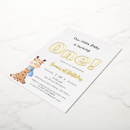 私たちのベビーは可愛いキリン1歳の誕生日を迎える 箔招待状