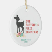 私たちのベビーガールの初めてのクリスマスパーソナライズされた鹿 セラミックオーナメント (右)