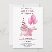 私たちのベビーシール1stバースデーピンクガールパーティー 招待状 (正面)