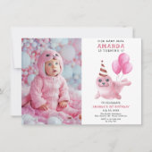 私たちのベビーシール1stバースデーピンクガールパーティー 招待状 (正面)