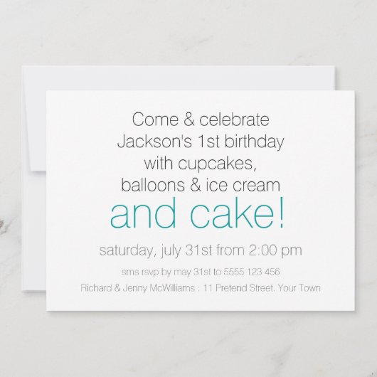 私たちのベビースタイリッシュティール（緑がかった色）誕生日パーティーの招待 招待状 (裏面)