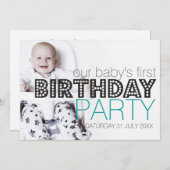 私たちのベビースタイリッシュティール(緑がかった色)誕生日パーティーの招待 招待状 (正面/裏面)