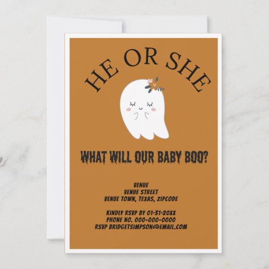 私たちのベビー幽霊ブーブジェンダーがパーティーを明らかにする 招待状 (裏面)