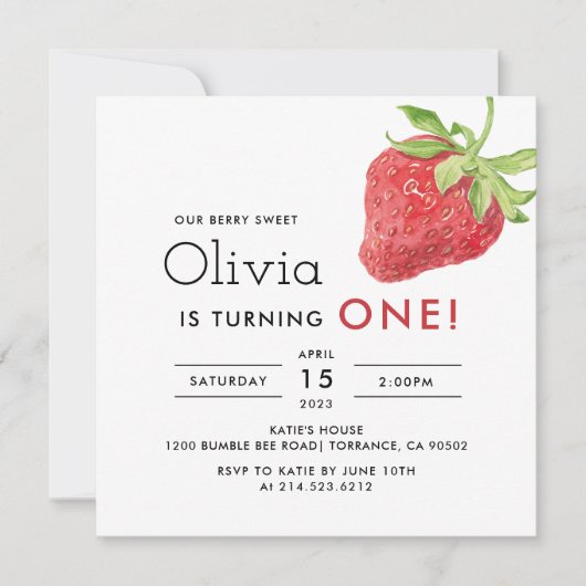 私たちのベリースイートストロベリー1stバースデースクエア 招待状 (正面)