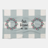 私たちのホームスクリプトブルー/グリーンバッファローチェックかわいい キッチンタオル (横)