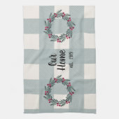 私たちのホームスクリプトブルー/グリーンバッファローチェックかわいい キッチンタオル (縦)