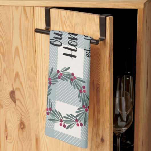 私たちのホームスクリプトブルー/グリーンバッファローチェックかわいい キッチンタオル (三つ折り)