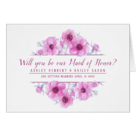 私たちのメイド・オブ・オーナー（花嫁付き添い人）ピンクの花のカード