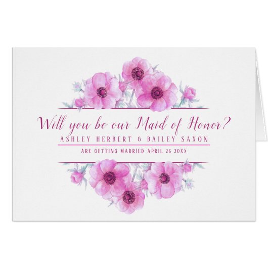 私たちのメイド・オブ・オーナー(花嫁付き添い人)ピンクの花のカード (正面横)