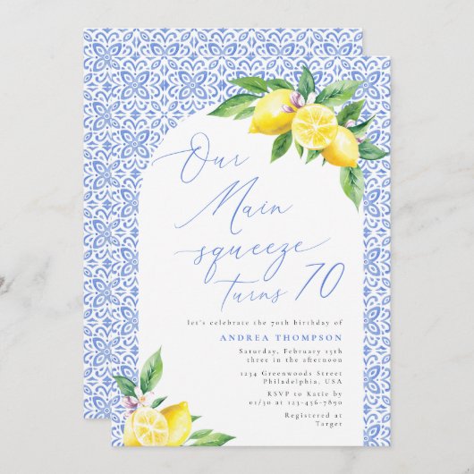 私たちのメインスクイーズ70レモンイタリアン誕生日 招待状 (正面/裏面)