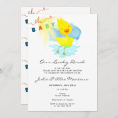 私たちのラッキーアヒルかわいい赤ちゃんシャワーパーティー水色 招待状 (正面/裏面)