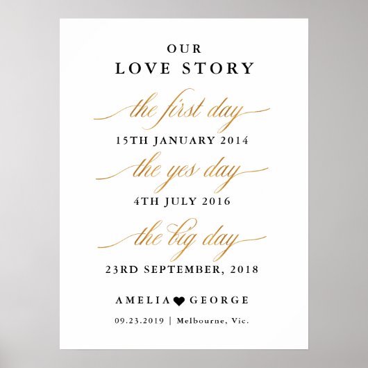 私たちのラブストーリーフェイク結婚金ゴールドの日付のサイン ポスター (正面)