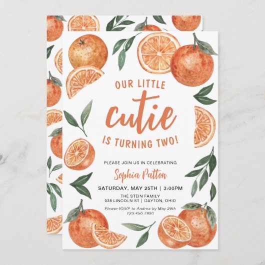 私たちのリトルかわいこちゃん子供の誕生日パーティー 招待状 (正面/裏面)