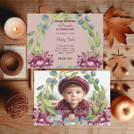 私たちのリトルカボキンパープル1st誕生日秋リース サンキューカード